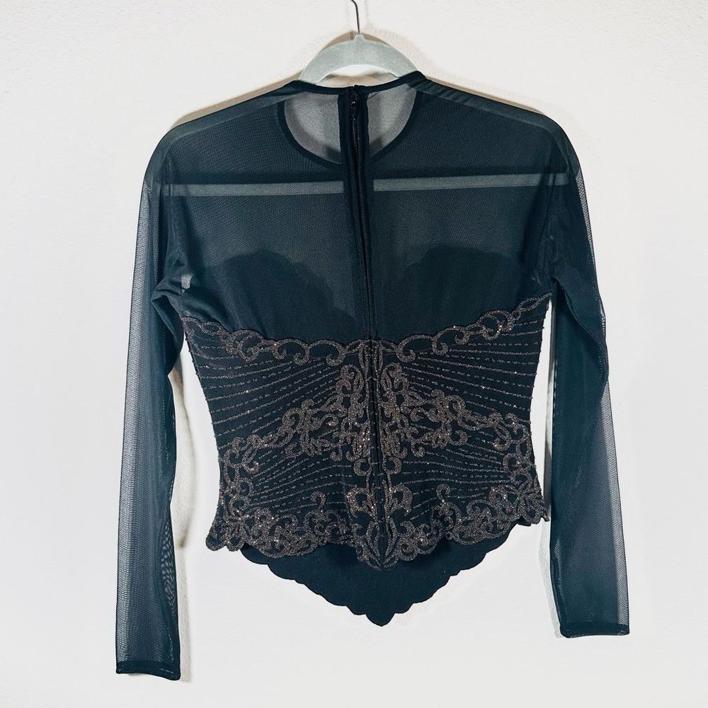 Tadashi Shoji Floral Embroidered Beaded Sheer Top Bodice Size Medium - Picture 6 of 12